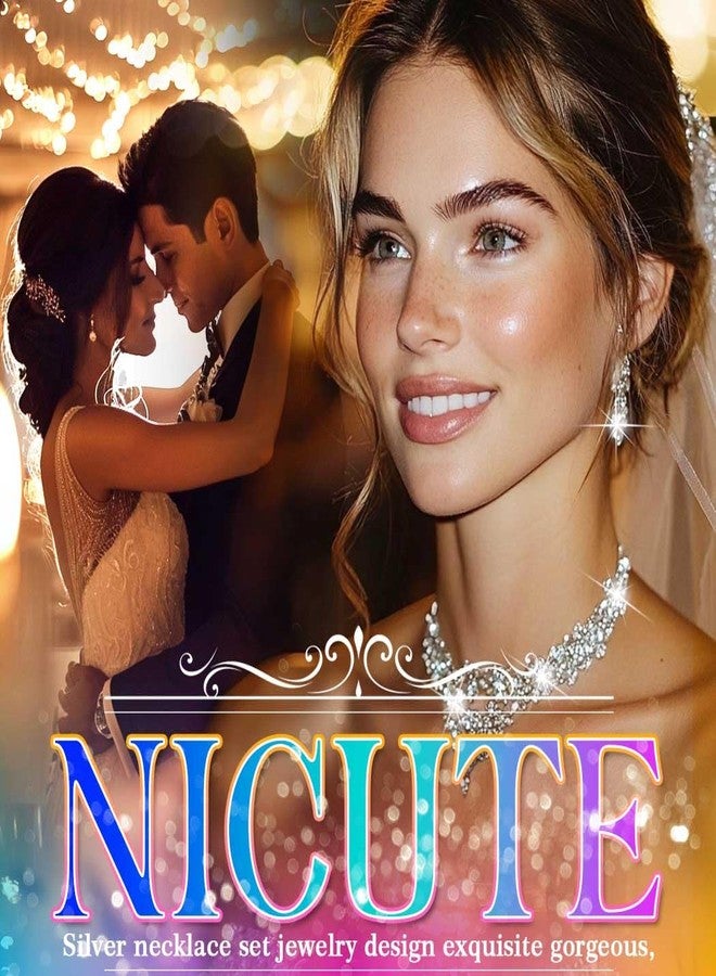 Nicute Rhinestone Necklace Earrings Set Crystal Sparkly Necklaces for Prom Bridal Wedding Jewelry Sets (Gold) - Image 4