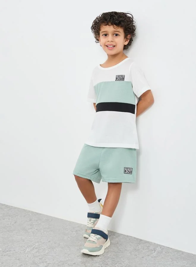 ستايلي Styli Color Block T-Shirt and Shorts Set