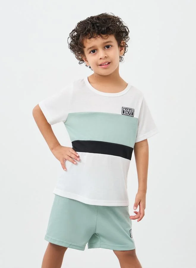 ستايلي Styli Color Block T-Shirt and Shorts Set