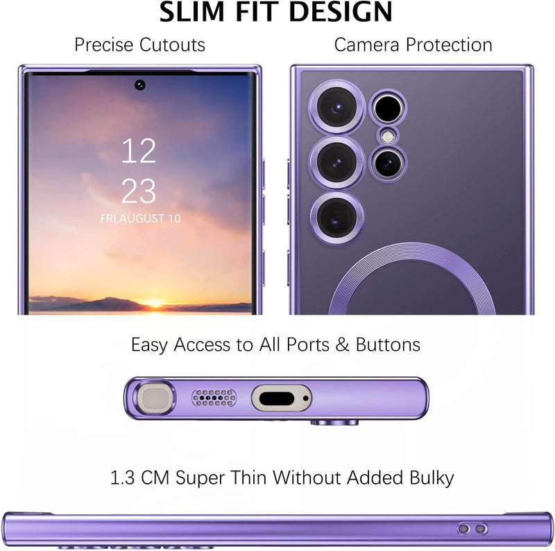 VONZEE Clear Logo Electroplating Transparent Case for Samsung S24 Ultra 5G, [Support for MagSafe Charger] Electroplate Magnetic TPU Cover- Deep Purple - Image 5