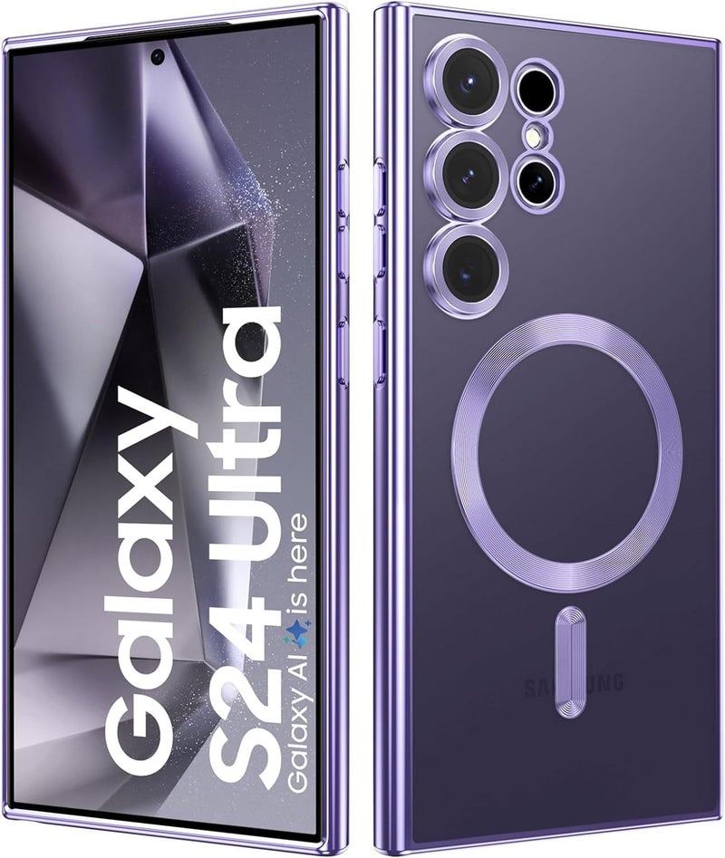 VONZEE Clear Logo Electroplating Transparent Case for Samsung S24 Ultra 5G, [Support for MagSafe Charger] Electroplate Magnetic TPU Cover- Deep Purple - Image 1