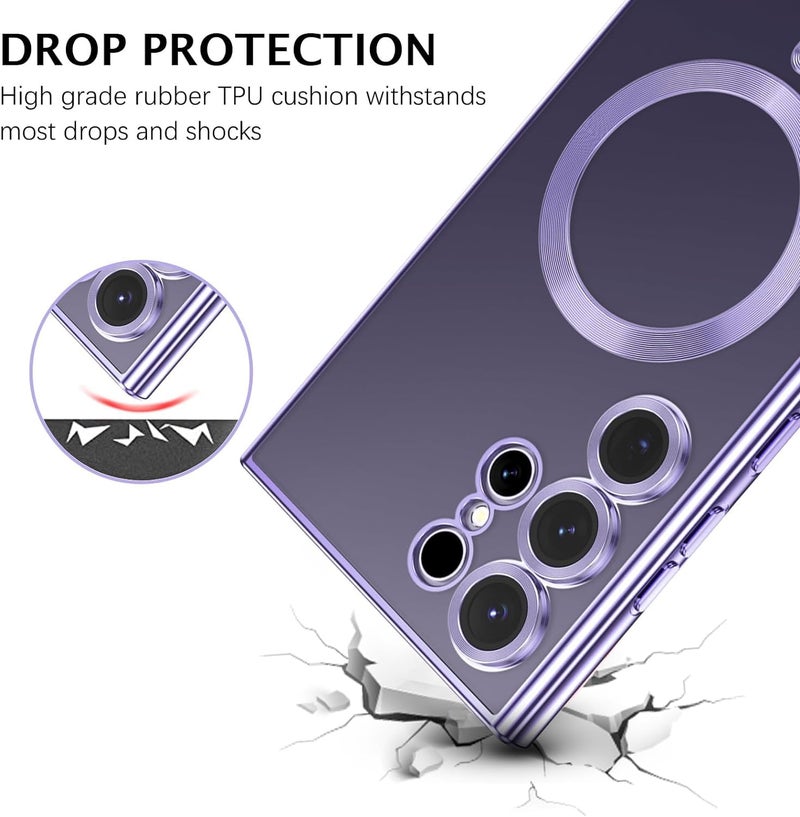 VONZEE Clear Logo Electroplating Transparent Case for Samsung S24 Ultra 5G, [Support for MagSafe Charger] Electroplate Magnetic TPU Cover- Deep Purple - Image 4