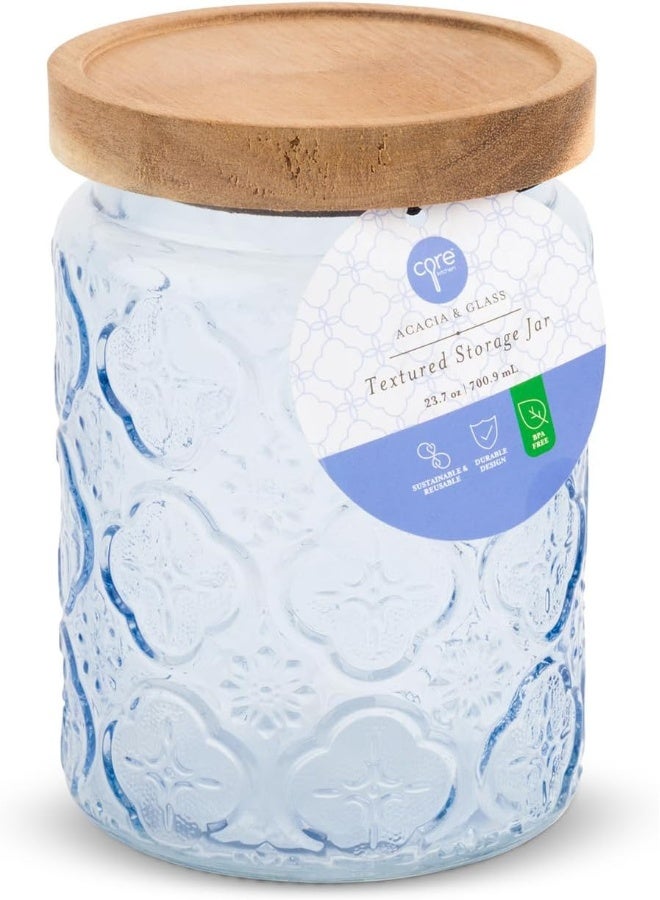 Core Home & Kitchen Textured Trellis Tranquil Blue Storage Jar with Acacia Wooden Lid