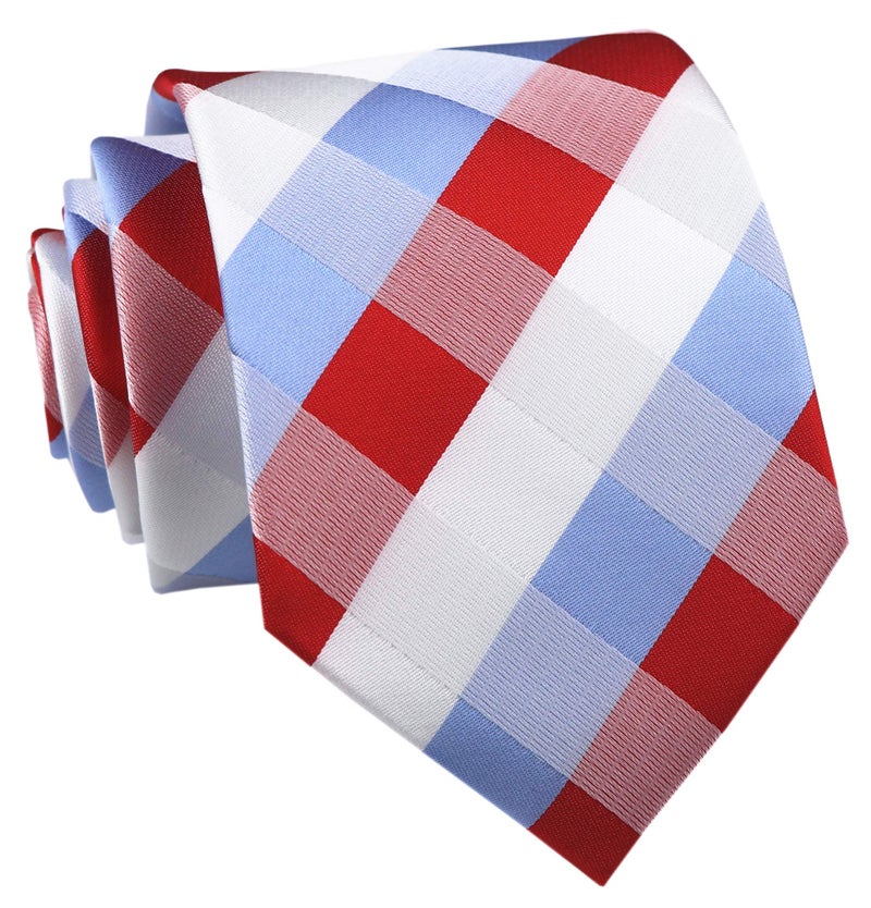 Ctskyte Men's Red Blue White Checks Jacquard Woven Silk Tie Valentine's day Necktie Gift - Image 1