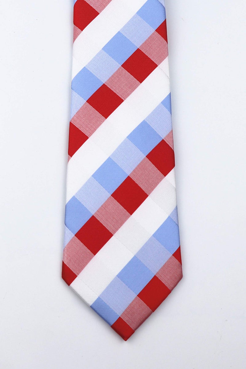 Ctskyte Men's Red Blue White Checks Jacquard Woven Silk Tie Valentine's day Necktie Gift - Image 5