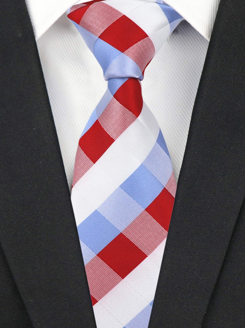 Ctskyte Men's Red Blue White Checks Jacquard Woven Silk Tie Valentine's day Necktie Gift - Image 3
