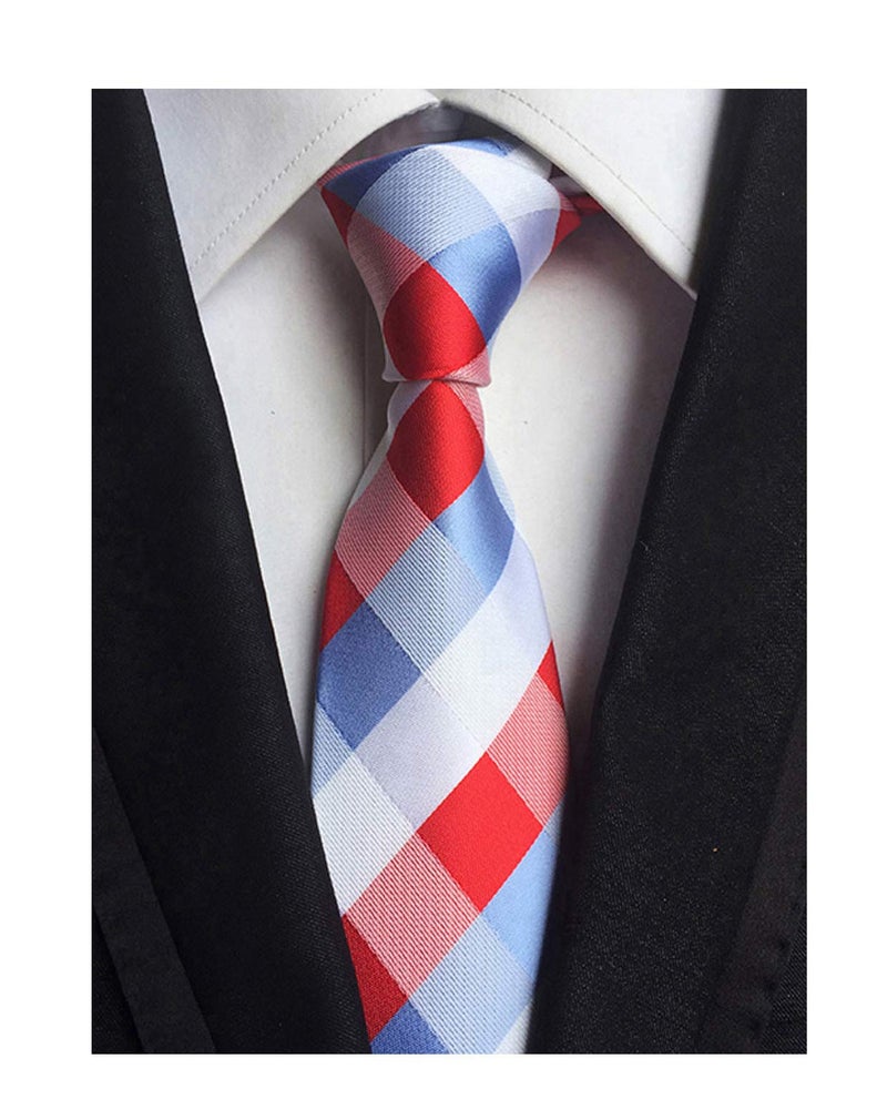 Ctskyte Men's Red Blue White Checks Jacquard Woven Silk Tie Valentine's day Necktie Gift - Image 2