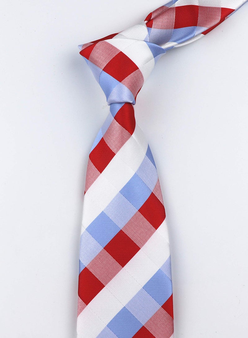 Ctskyte Men's Red Blue White Checks Jacquard Woven Silk Tie Valentine's day Necktie Gift - Image 4