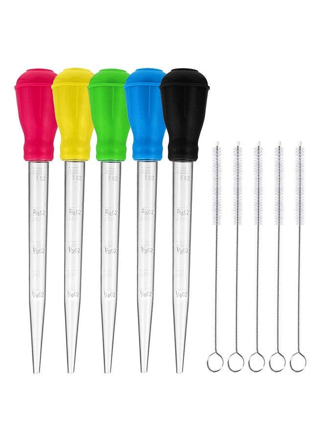 TXIN 5 Pieces 30ml/1oz Turkey Baster with 5 Cleaning Brush, Plastic Syringe Baster with Silicone Pump Head, Heat-resistant Meat Marinade Injector with Measurments for BBQ Grill Baking Kitchen Cooking - Image 1
