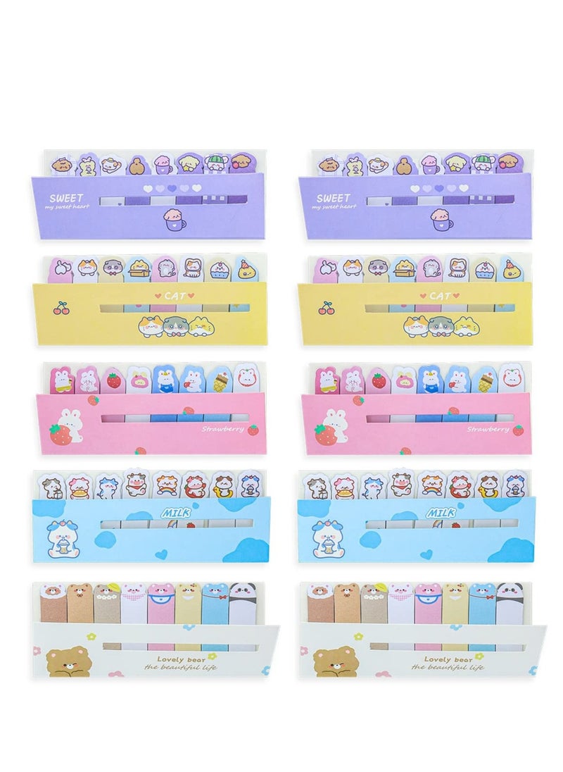 Excefore Cute Animal Paper Bookmarks, Cartoon Cat Anime Reading Bookmarks, Funny Stationery Bookmarks, Self-Stick Tab Bookmark Marker Pad, for Office School (5 Styles *2)  - Image 1