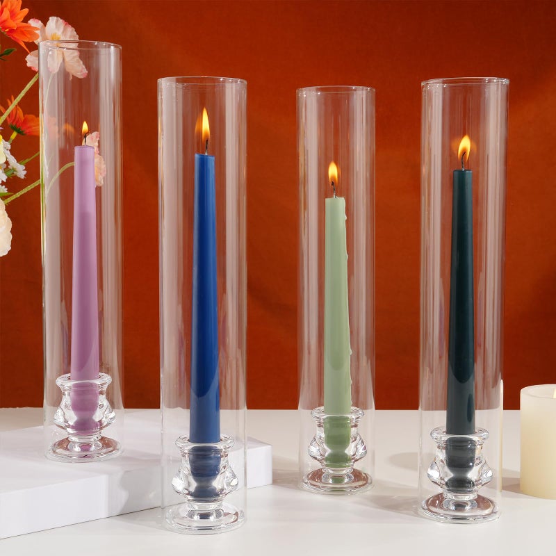 ASHELYULLA Hurricane Glass Candle Holders, Set of 4 Candlestick Holders for Taper Candle with 11.8" Tall Windproof Cylinder Covers Candle Stand Bulk for Table Centerpieces on Wedding Birthday Housewarming Decor - Image 1