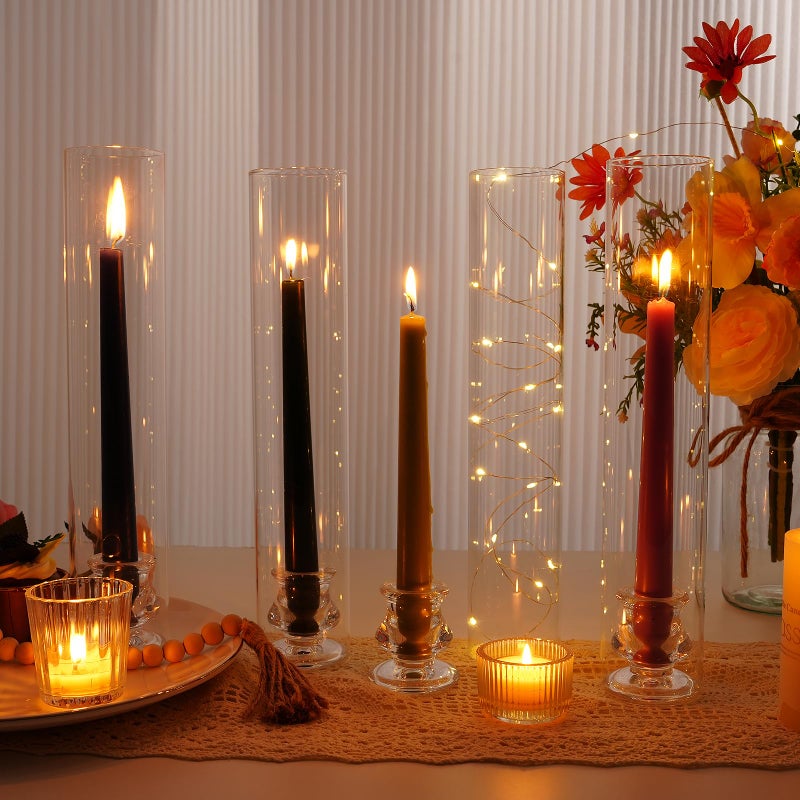 ASHELYULLA Hurricane Glass Candle Holders, Set of 4 Candlestick Holders for Taper Candle with 11.8" Tall Windproof Cylinder Covers Candle Stand Bulk for Table Centerpieces on Wedding Birthday Housewarming Decor - Image 3