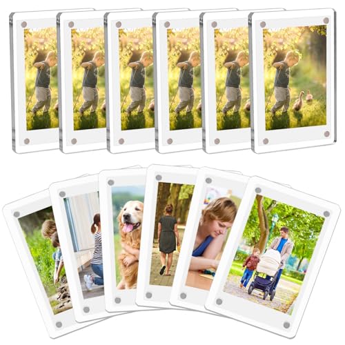 COYMOS 12 Packs Acrylic Fridge Magnetic Picture Frame Magnetic Polaroid Frames for Photos Instax Mini Frame Clear 2.36 x 3.54 Inch - Image 1