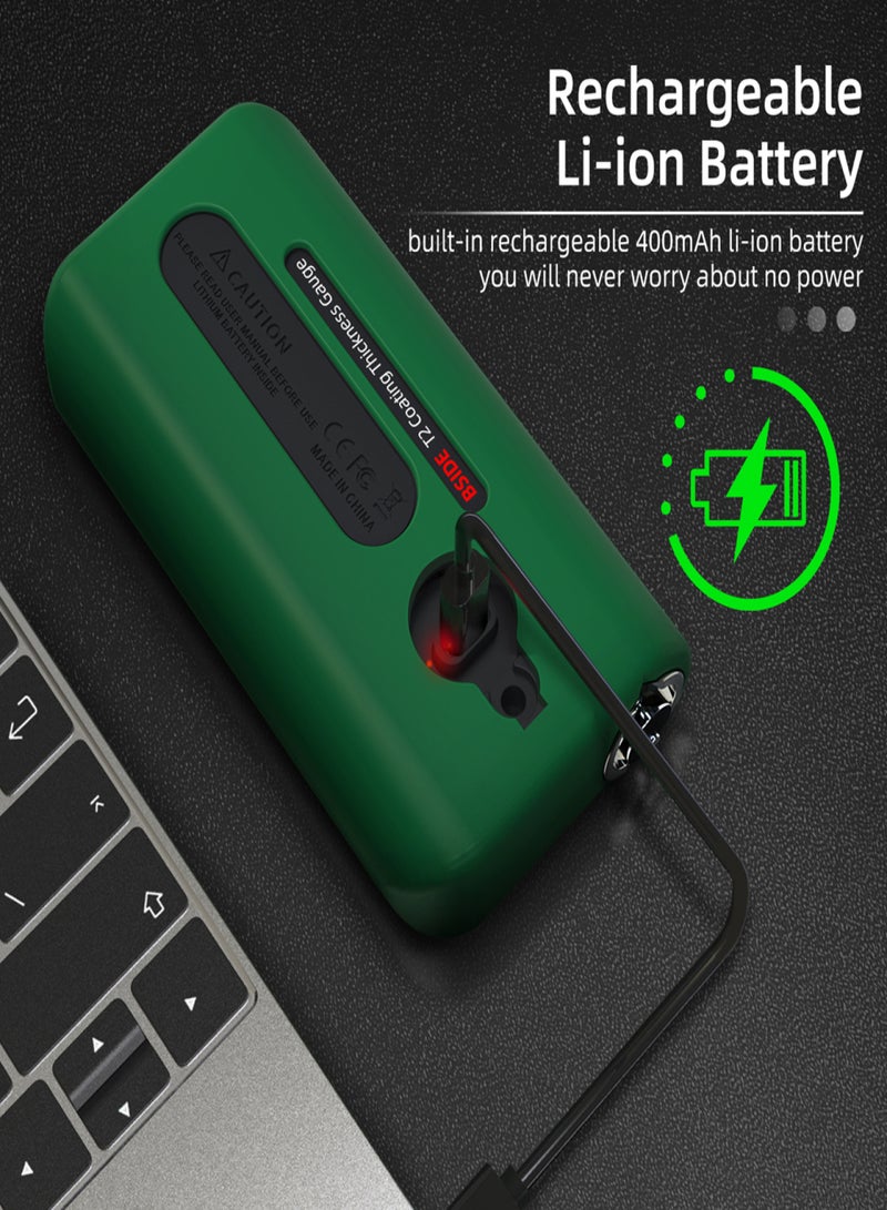 بي سايد جهاز قياس سمك طلاء السيارات الرقمي عالي الدقة بشاشة LCD، جهاز اختبار سمك طلاء السيارات مع وظيفة معايرة متعددة النقاط والتصفير - Image 3