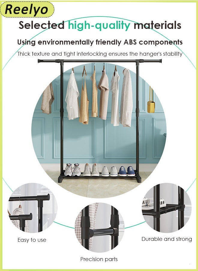 ريليو رف تجفيف الملابس 150*155*42 سم، حامل غسيل معدني متين قابل للسحب مع قضبان متعددة، رف تجفيف ملابس كبير مع 4 عجلات، رف تجفيف ملابس متحرك متعدد الوظائف من الفولاذ المقاوم للصدأ للاستخدام الداخلي والخارجي، تصميم صغير الحجم وموفر للمساحة، رف تجفيف ملابس موفر للمساحة وتخزين الملابس، رف تجفيف الغسيل قابل للطي، يمكن لرف تجفيف الملابس أيضًا حمل الحقائب والقبعات (أسود) - Image 5