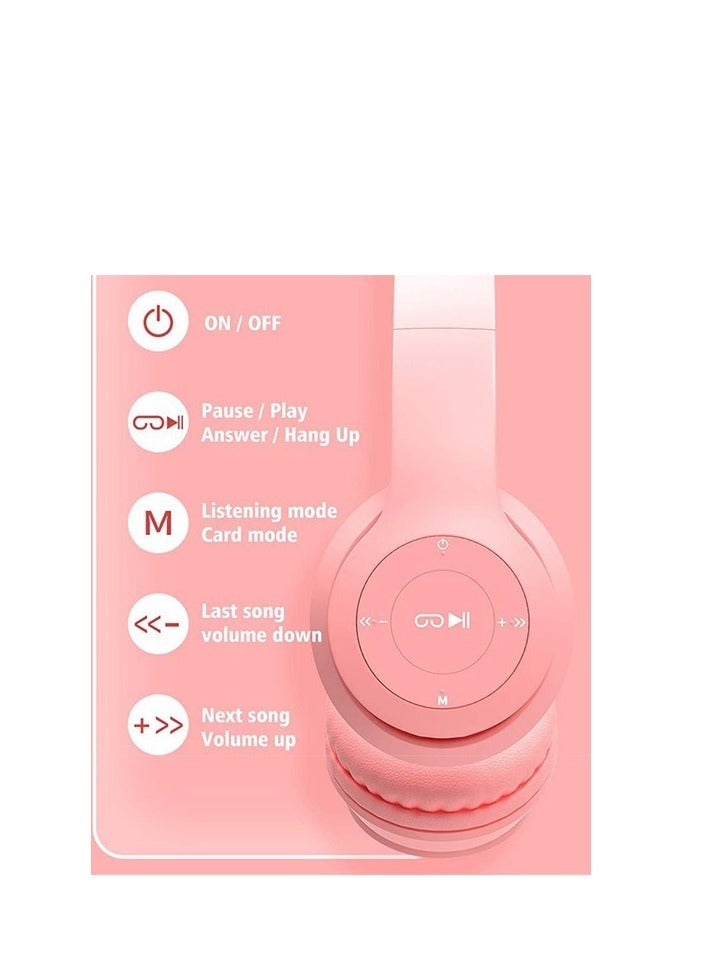 Wireless Gaming Headset P47M CAT Cat Ear LED Light Headphones, Bluetooth Stereo Headset, Kids and Adults pink