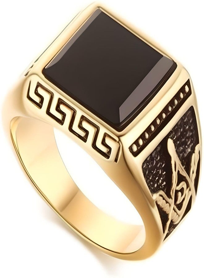 THE MEN THING Pure Titanium Steel Ring - Cubic Zirconia for Men (Gold Tone), Luxury Thick Solid 316L Stainless Steel With Oval/Square Gemstone - Jewellery for Men & Boys (20) - Image 1