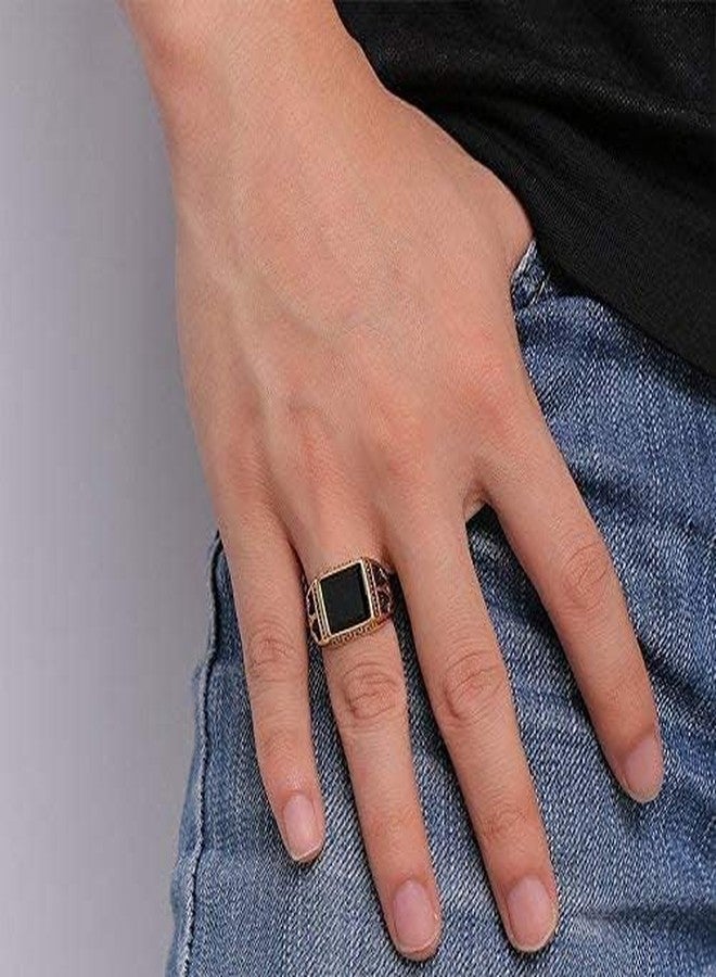 THE MEN THING Pure Titanium Steel Ring - Cubic Zirconia for Men (Gold Tone), Luxury Thick Solid 316L Stainless Steel With Oval/Square Gemstone - Jewellery for Men & Boys (20) - Image 2