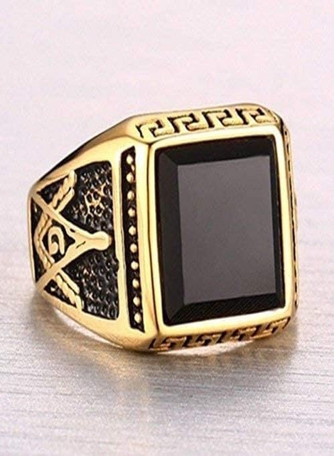 THE MEN THING Pure Titanium Steel Ring - Cubic Zirconia for Men (Gold Tone), Luxury Thick Solid 316L Stainless Steel With Oval/Square Gemstone - Jewellery for Men & Boys (20) - Image 5