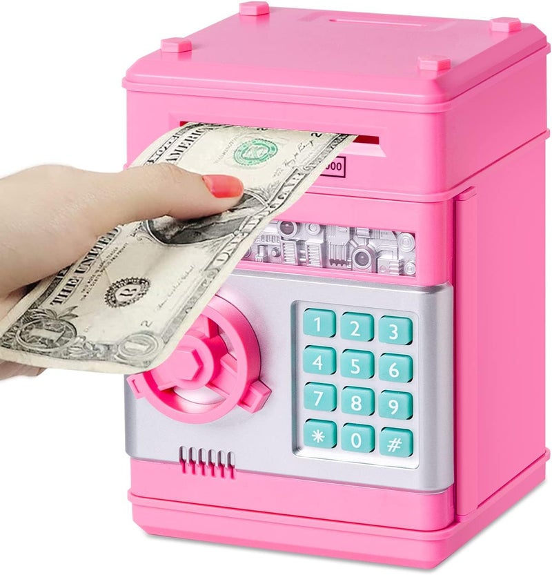 Subao Piggy Bank for Kids Boys Girls Electronic ATM Piggy Bank for Real Money Kids Money Bank with Password Lock Cash Coin Auto Scroll Saving Box Great Gifts Toys for 4-7 8-12 Year Old Kids (Pink) - Image 1