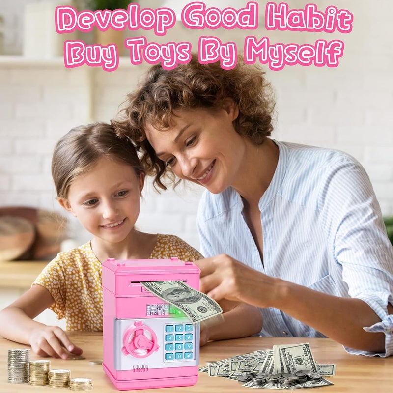 Subao Piggy Bank for Kids Boys Girls Electronic ATM Piggy Bank for Real Money Kids Money Bank with Password Lock Cash Coin Auto Scroll Saving Box Great Gifts Toys for 4-7 8-12 Year Old Kids (Pink) - Image 3