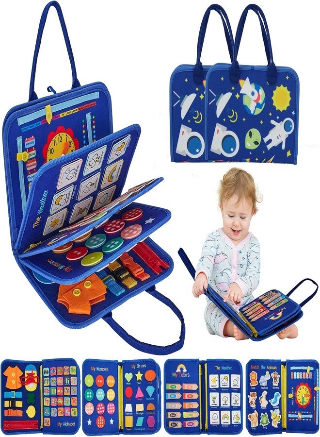 Qlect 12 in 1 Toddler Busy Binder & Busy Book for Toddlers 1-3 Years - Montessori Busy Board & Activity Book for Kids 2-4 - Engaging Toys for 2-3 Years - Educational Busy Book for Learning., Blue - Image 1