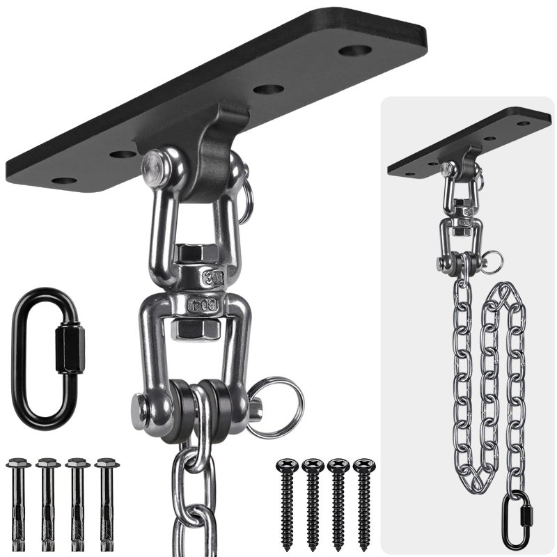 Dolibest Hanging Kits Hammock Chair Hardware Heavy Duty Swing Hanger with Chain for Indoor Outdoor Playground Hanging Hammock Chair Punching Bags 4 Screws 600 LB Capacity 328ft 360 Rotation