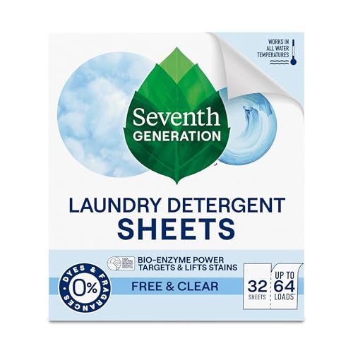 Seventh Generation Laundry Detergent Sheets 32ct Free & Clear Removes Tough Stains Safer for your family - Image 1