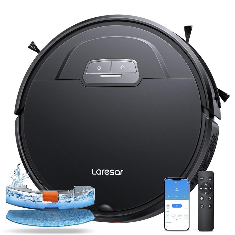 Laresar Robot Vacuum Cleaner With Mop 4500Pa Robotic Vacuum 180 minutes runtime With Auto Carpet Boost Ultra Thin Robot Hoover For Pet Hair Smart App Control Compatible with AlexaEvol 3 Black - Image 1