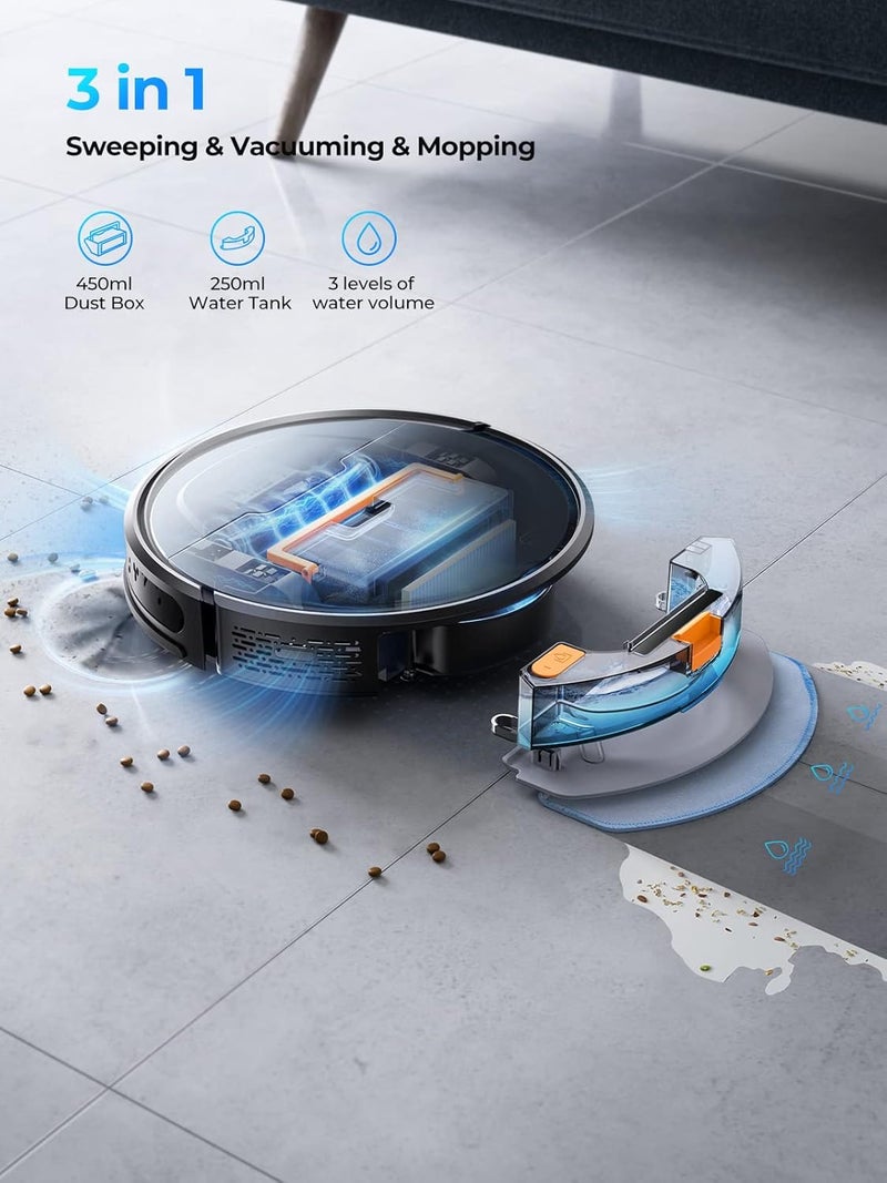 Laresar Robot Vacuum Cleaner With Mop 4500Pa Robotic Vacuum 180 minutes runtime With Auto Carpet Boost Ultra Thin Robot Hoover For Pet Hair Smart App Control Compatible with AlexaEvol 3 Black - Image 3