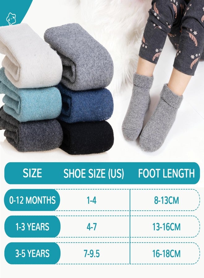Eocom 6 Pairs Baby Boy Girl Non Slip Socks Child Toddler Winter Thick Soft Wool Kids Warm Socks with Grips, Blue Set, 1-3 years - Image 5
