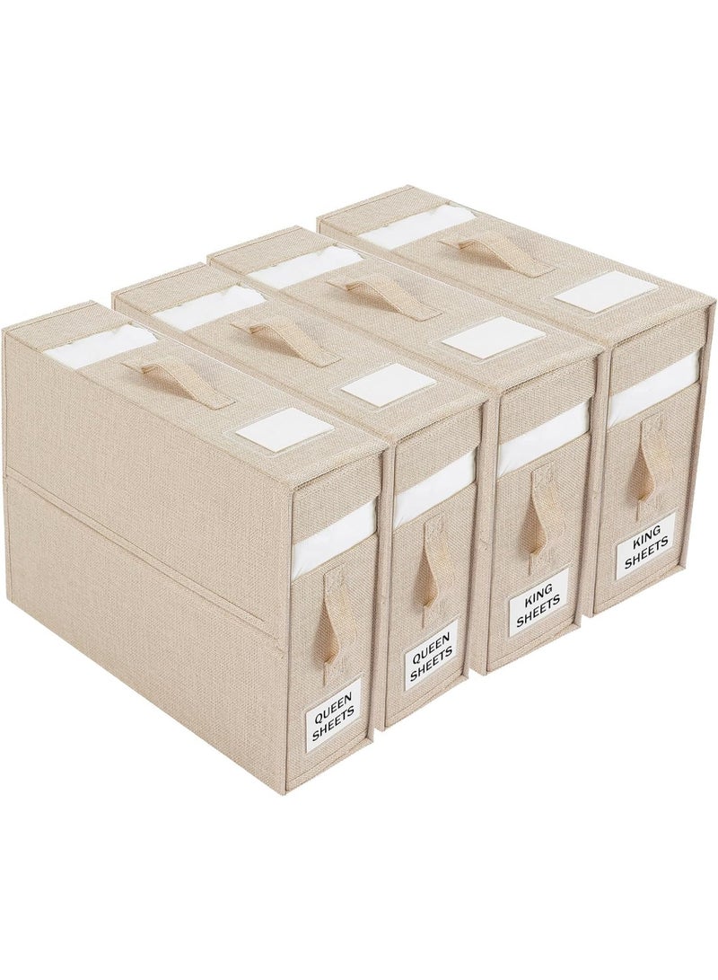 U-HOOME Large Bed Sheet Set Organizer and Storage,Foldable Storage Box for Linen Closet Organizers w/Window,Storage Bins Bedding Container for Sheet Sets,Duvet Covers,Blankets and Pillow (4pcs) - Image 1