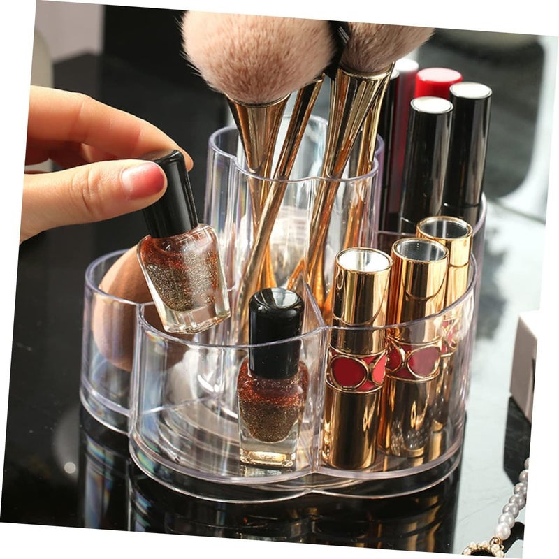 GREECHO Acrylic Cosmetic Brush Holder Rotating Makeup Organizer Spinning Cosmetic Display Cases with 6 Compartment Flower Shape Storage Tray Lip Gloss Organizer Case - Image 5