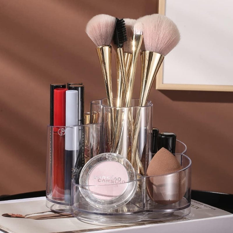 GREECHO Acrylic Cosmetic Brush Holder Rotating Makeup Organizer Spinning Cosmetic Display Cases with 6 Compartment Flower Shape Storage Tray Lip Gloss Organizer Case - Image 4