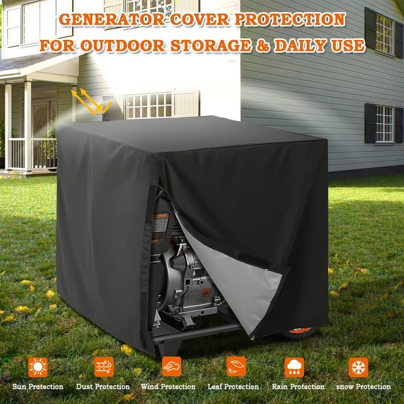 Generator Cover for WEN DF260i 2020–2026, Outdoor Wind-Resistant Water-Resistant Drawcord Buckle Straps, Portable Oxford Fabric, Backyard Storage Camping,A Black - Image 2