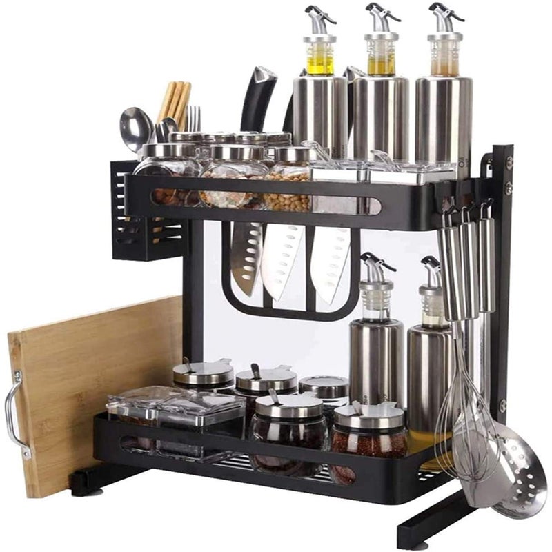 Genaric NANAO Spice Rack Kitchen Counter Organizer for Essential Oils Steady Bathroom Organizer with 4 Suction Pads Large Capacity Hold Up to 66 LBS, Black (Black, 2 Tier B)