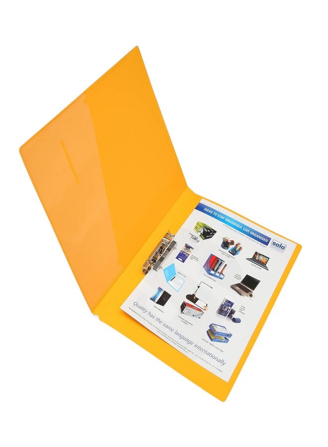 سولو ملف Solo A4 بدون ثقب بمشبك ذراع مع جيب داخلي شفاف، مجلد ملفات مستندات مكتبية للأوراق والمشاريع، منظم عرض تقديمي، ملف بلاستيكي للشهادات والمحافظ (أصفر) - Image 1