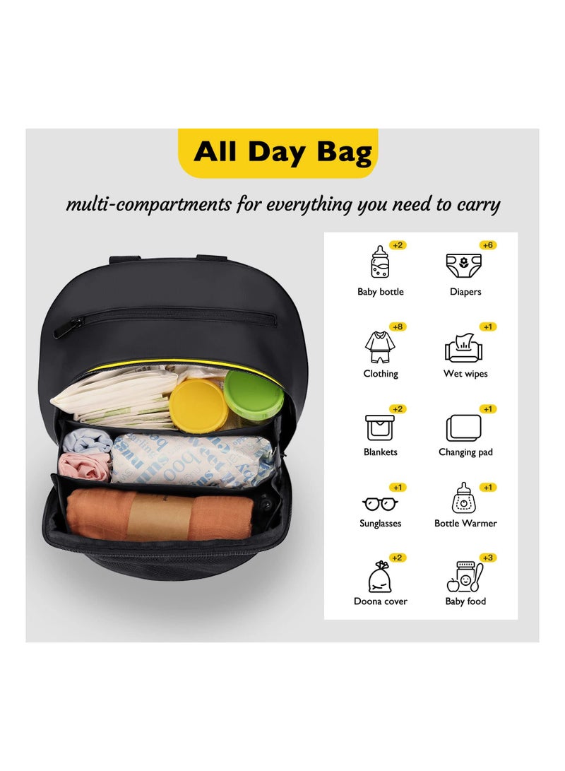 Captaintech Large Capacity Storage Bag for Doona Infant Car Seat, Versatile Stroller Organizer with Easy Access Zipper, Wearable Backpack for Diapers, Snacks, and Wipes (1 Pack) - Image 4