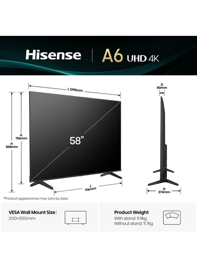 هايسنس تلفاز ذكي 58 بوصة 4K UHD LCD دولبي فيجن، معزز الألوان الطبيعية، نظام VIDAA U5، يوتيوب، نتفليكس، ديزني +، فريفيو بلاي وواي فاي، أوامر صوتية - Image 2