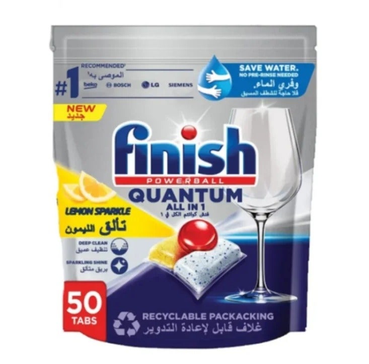 Finish Powerball Dishwasher Detergent All in One Tablets for Deep Clean & Sparkling Shine, Lemon Sparkle - 50 Tabs