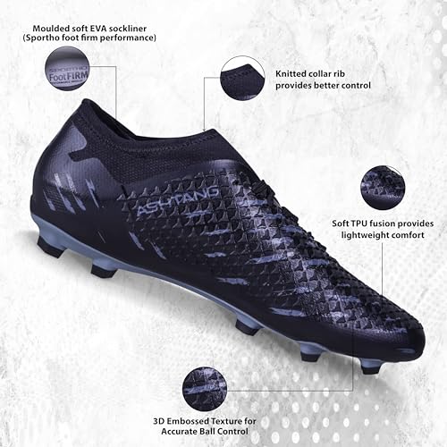 Nivia ASHTANG 2.0 Football Studs for Men, High-Performance Football Shoes, Soccer Studs, Football Sports Shoes, (Black), UK05 - Image 2