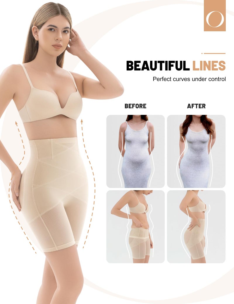 Ousmile Shapewear for Women Tummy Control, Butt Lifting High Waisted Body Shaper Shorts Under Dresses Thigh Slimmer Nude - Image 4