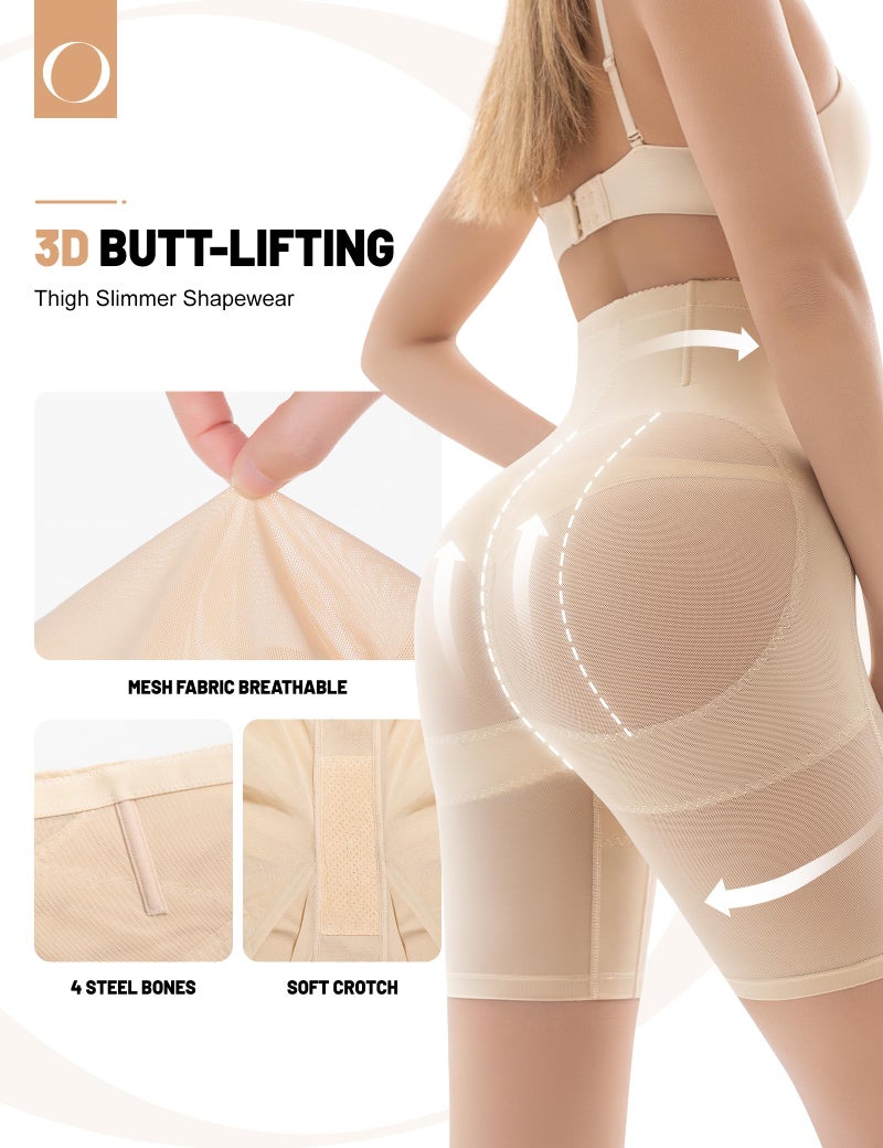 Ousmile Shapewear for Women Tummy Control, Butt Lifting High Waisted Body Shaper Shorts Under Dresses Thigh Slimmer Nude - Image 3