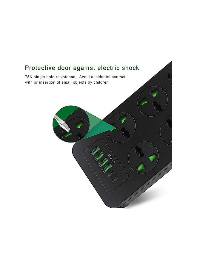 PROMASS Extension Lead 6 Outlets with 4 USB Slots | 2m Power Strips Cords Cable, 6 Way Universal Switched Socket Smart Charging Station Hub Wall Mount, Surge Protection UK Plug Cable Cord for Home Office  - Image 5