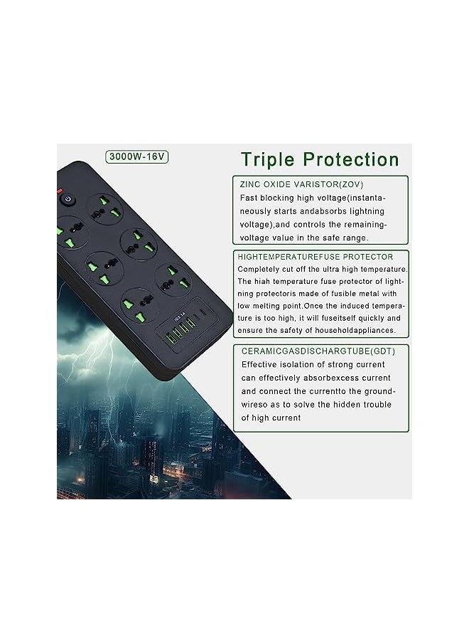 PROMASS Extension Lead 6 Outlets with 4 USB Slots | 2m Power Strips Cords Cable, 6 Way Universal Switched Socket Smart Charging Station Hub Wall Mount, Surge Protection UK Plug Cable Cord for Home Office  - Image 4