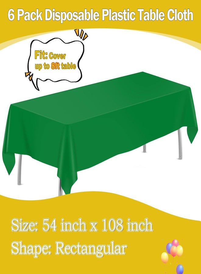 tujol Green 6 Pack Plastic Table Cloth 54" x 108", Disposable Tablecloths Rectangle Table Cover, Plastic Tablecloth for Parties - Image 2