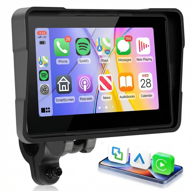 KYNNT 5 Inch Motorcycle Wireless CarPlay GPS Navigation System Android Auto Portable CarPlay Screen for Motorcycle Dual Bluetooth Car Play Moto Siri Google Assistant IP67 Waterproof Moto Screen - Image 2