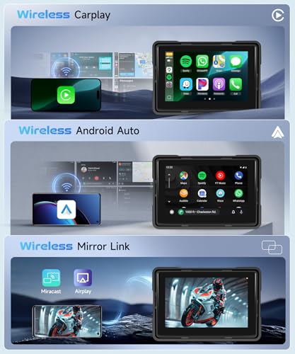 KYNNT 5 Inch Motorcycle Wireless CarPlay GPS Navigation System Android Auto Portable CarPlay Screen for Motorcycle Dual Bluetooth Car Play Moto Siri Google Assistant IP67 Waterproof Moto Screen - Image 3