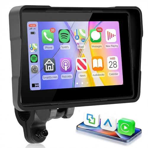 KYNNT 5 Inch Motorcycle Wireless CarPlay GPS Navigation System Android Auto Portable CarPlay Screen for Motorcycle Dual Bluetooth Car Play Moto Siri Google Assistant IP67 Waterproof Moto Screen - Image 1