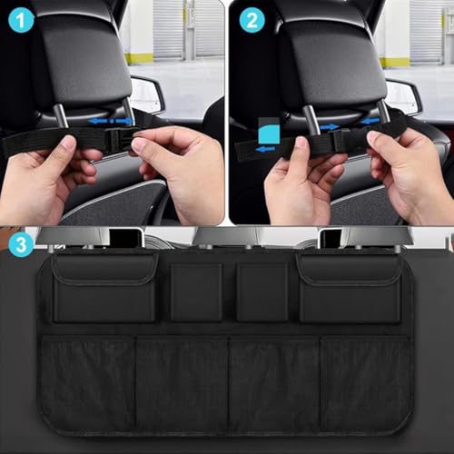 TAZLYN Car interior Car accessories 2025 Back Seat storage Trunk organiser with Adjustable Straps With 8 Large Storage Pockets Nylon Backseat Trunk Organizer Bag For SUV & Car Hanging (PACK OF1)Black - Image 4